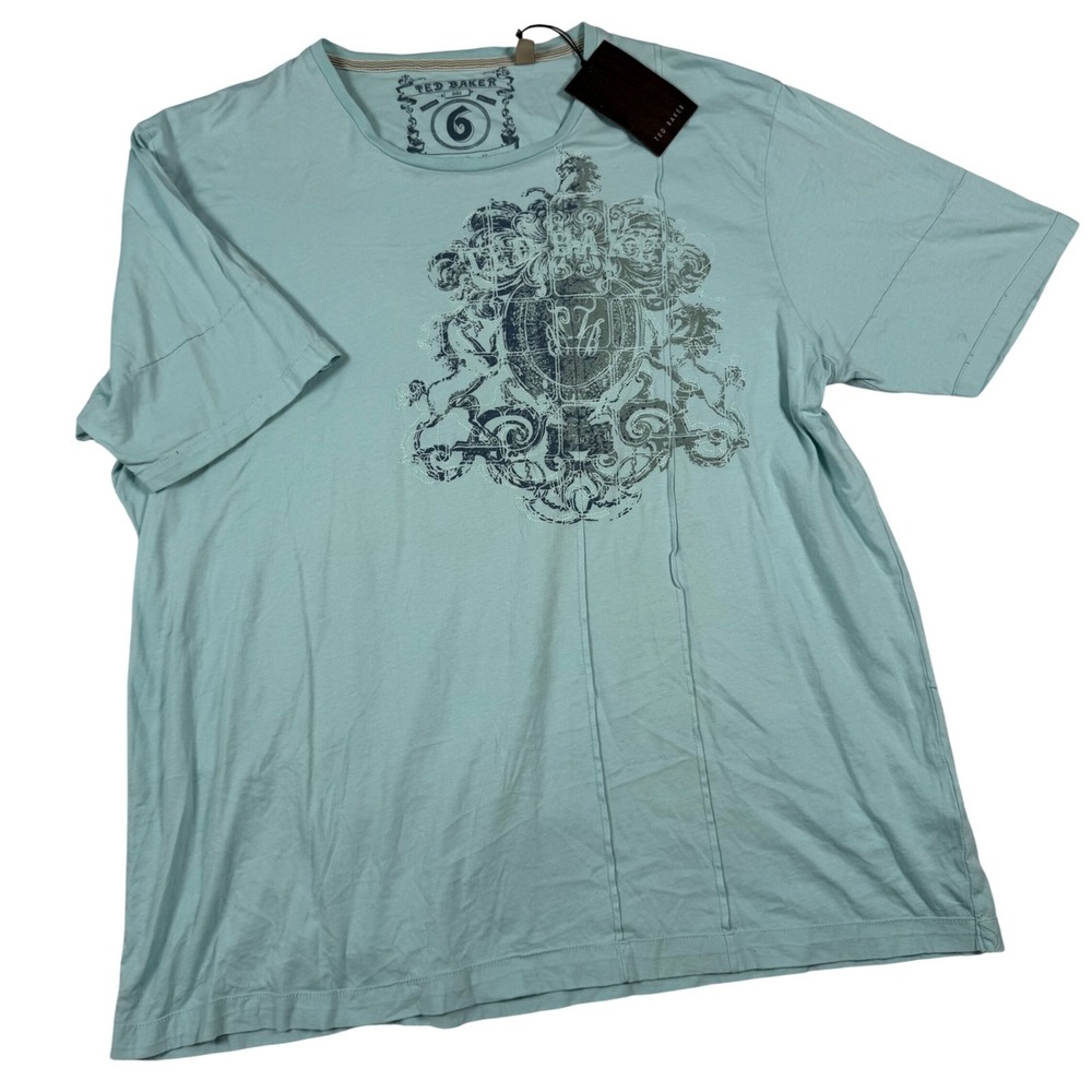 NWT Ted Baker London Men 6 XXL T-Shirt Aqua Blue Crest Norm Designer Y2K Street